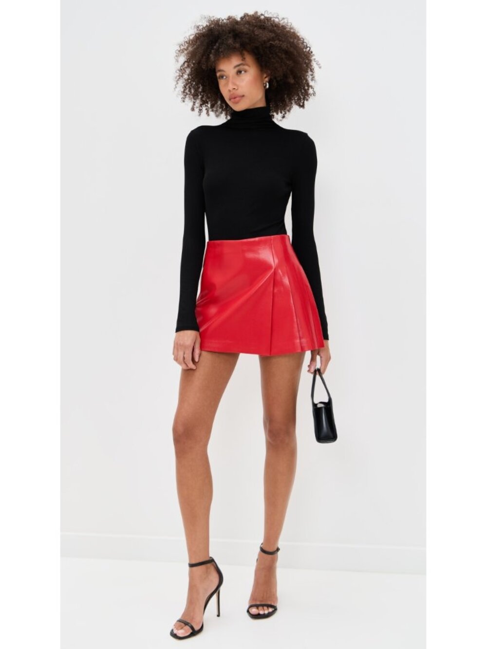 NWT Alice + Olivia Toni Vegan Leather Pleated Mini Skirt Perfect Ruby Red Size 4